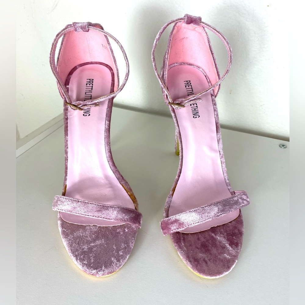PINK VELVET SINGLE STRAP HEELED SANDAL